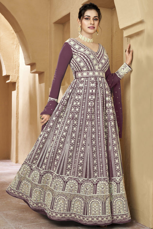 Embroidered Function Wear Anarkali Salwar Kameez In Georgette Fabric Purple Color