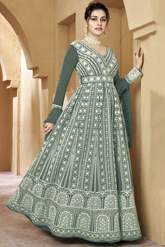 Grey Colour Georgette Fabric Women Salwar Suit.