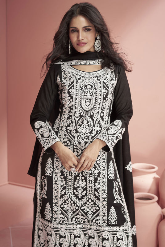 Vartika Singh Black Color Trendy Readymade Palazzo Suit In Art Silk Fabric