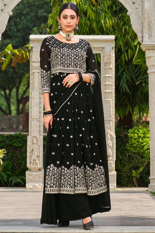Georgette Beguiling Black Color Readymade Palazzo Suit