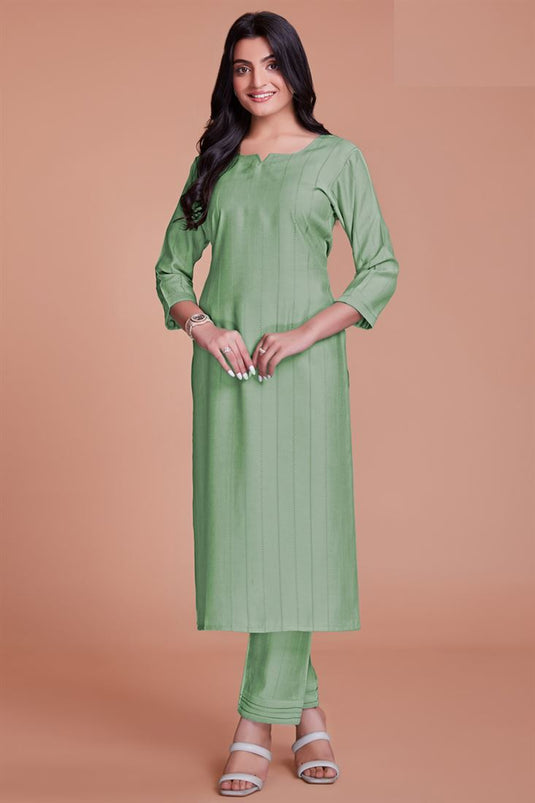Green Color Vibes Viscose Fabric Kurti With Pant