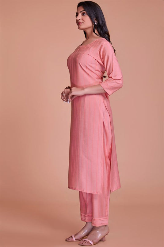 Elegant Peach Color Viscose Fabric Kurti With Pant