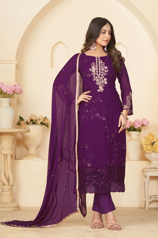 Charming Purple Color Georgette Fabric Festive Look Salwar Suit