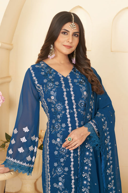 Georgette Fabric Blue Color Supreme Festive Look Salwar Suit