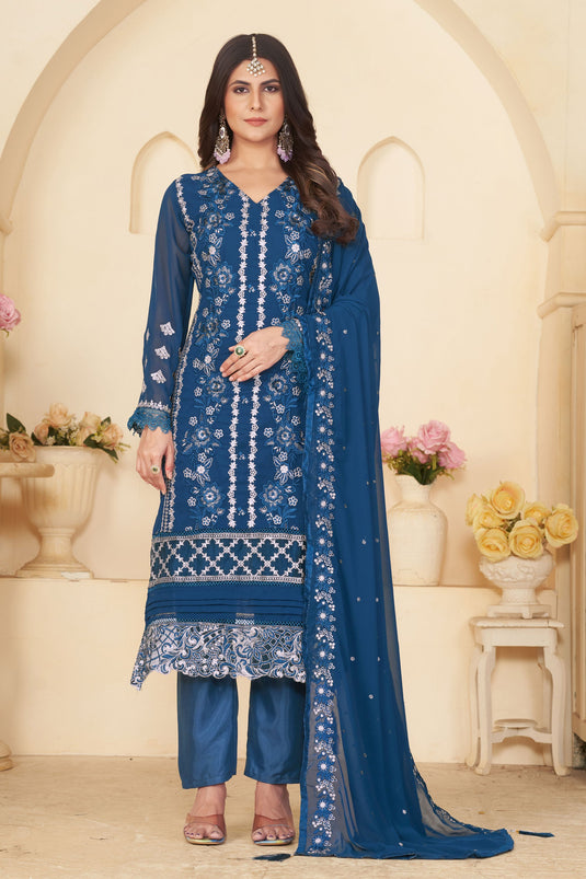 Georgette Fabric Blue Color Supreme Festive Look Salwar Suit