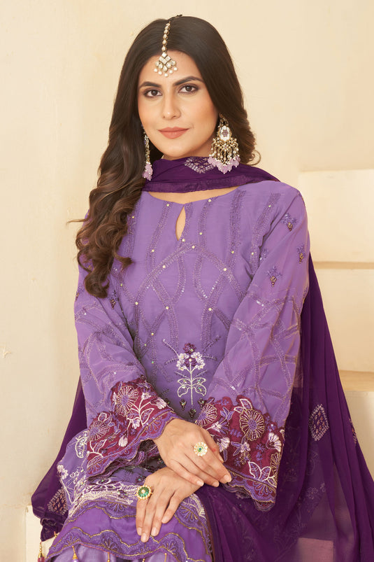 Alluring Georgette Fabric Lavender Color Festive Look Salwar Suit