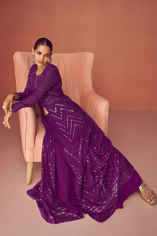 Shop Faux Georgette Embroidered Anarkali Dress In Purple – Gunj Fashion