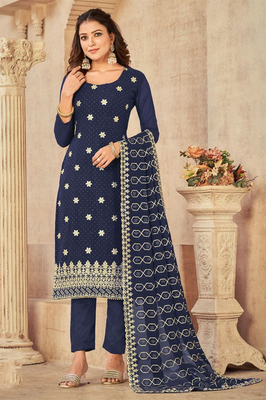 Navy Blue Color Georgette Charismatic Festive Salwar Suit