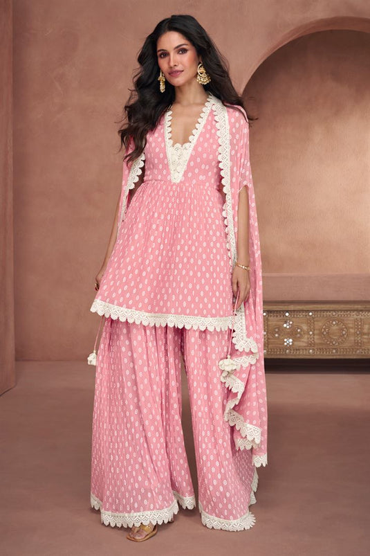 Pink Color Georgette Fabric Fancy Printed Function Wear Readymade Palazzo Salwar Suit