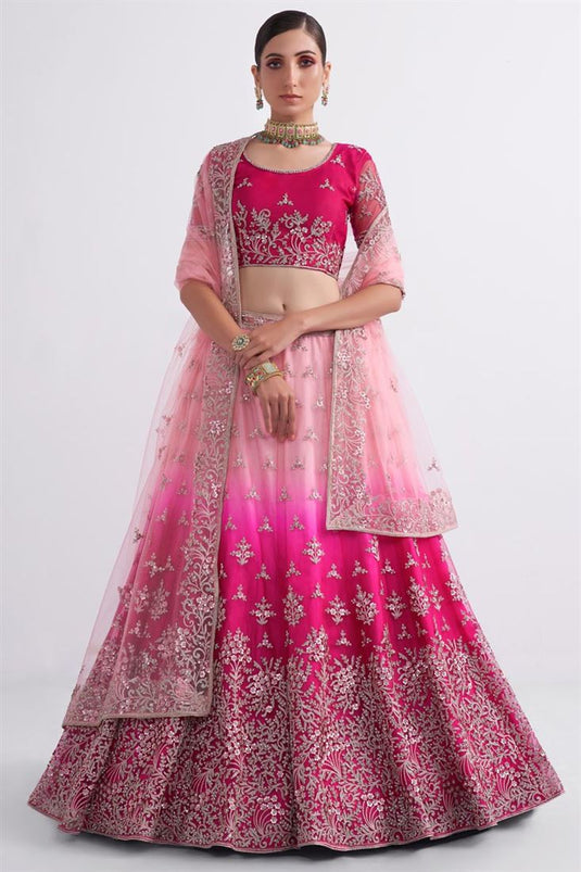 Kanika Dev Embellished Net Fabric Pink Shaded Lehenga