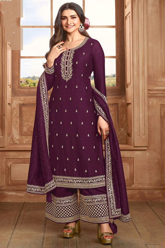 Prachi Desai Purple Color Wonderful Art Silk Palazzo Suit For Function