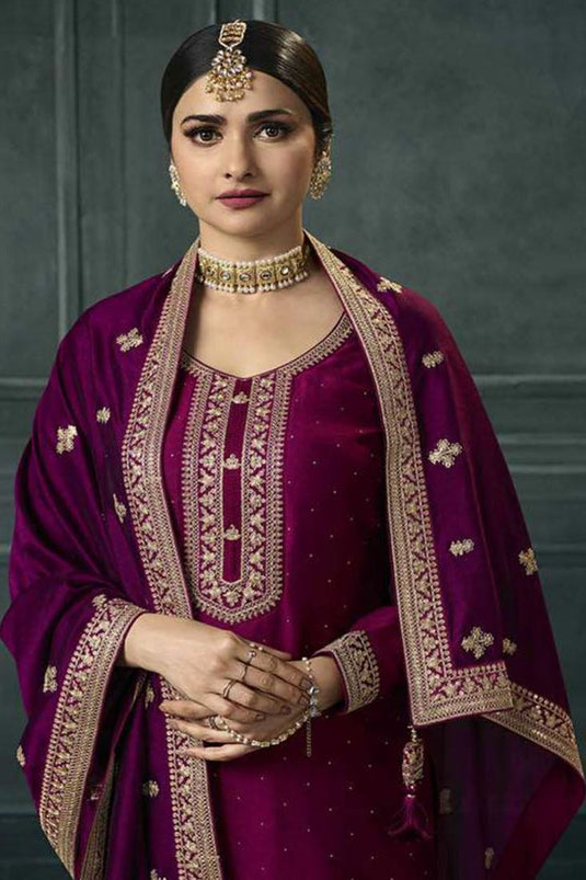 Prachi Desai Radiant Burgundy Color Georgette Palazzo Suit