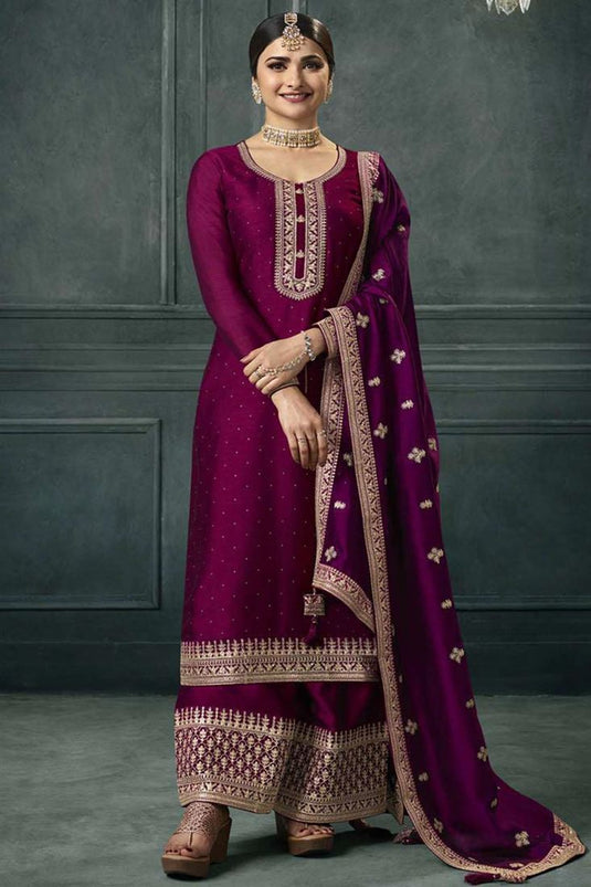 Prachi Desai Radiant Burgundy Color Georgette Palazzo Suit