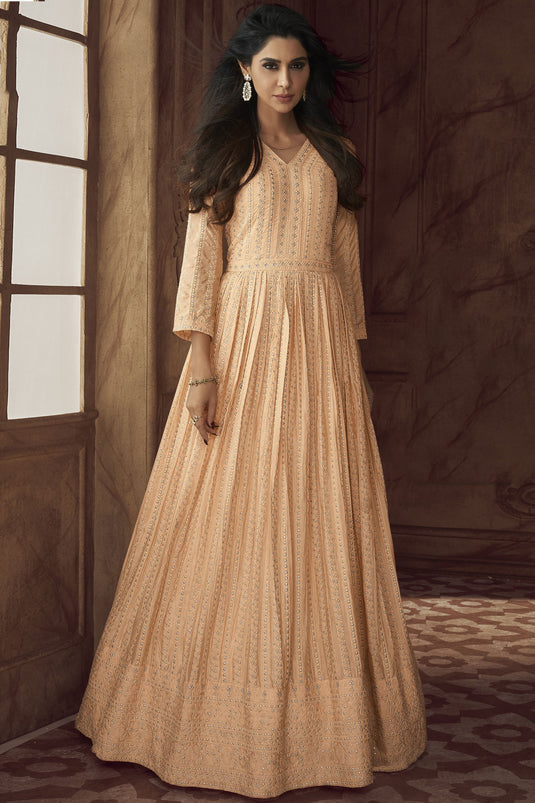 Dimple Sharma Peach Color Elegant Readymade Georgette Gown