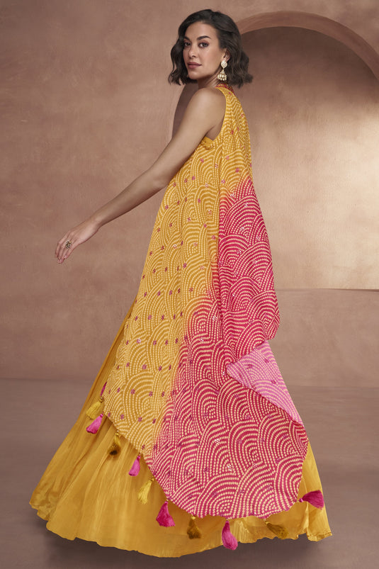 Yellow Art Silk Reception Wear Readymade Lehenga Choli With Embroidery Work