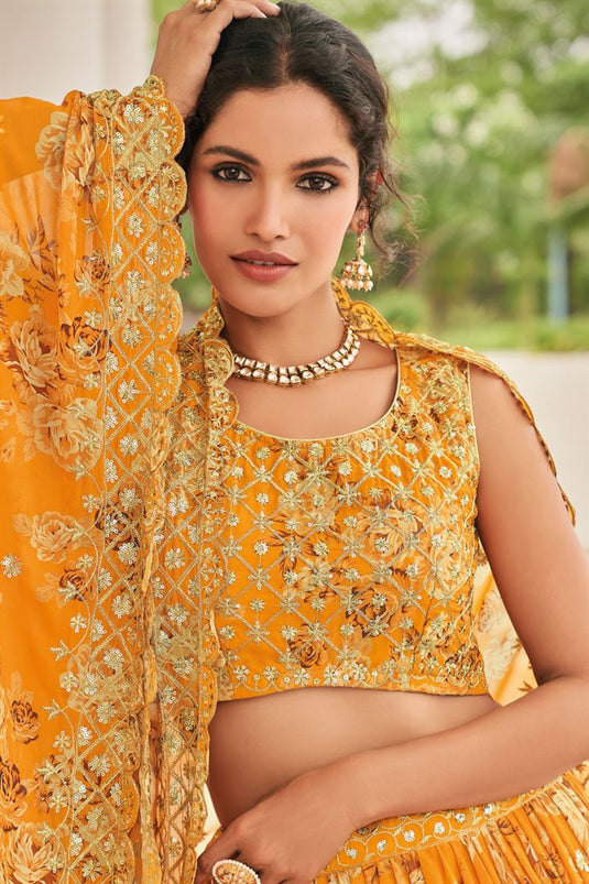 Vartika Singh Fabulous Georgette Fabric Yellow Color Lehenga