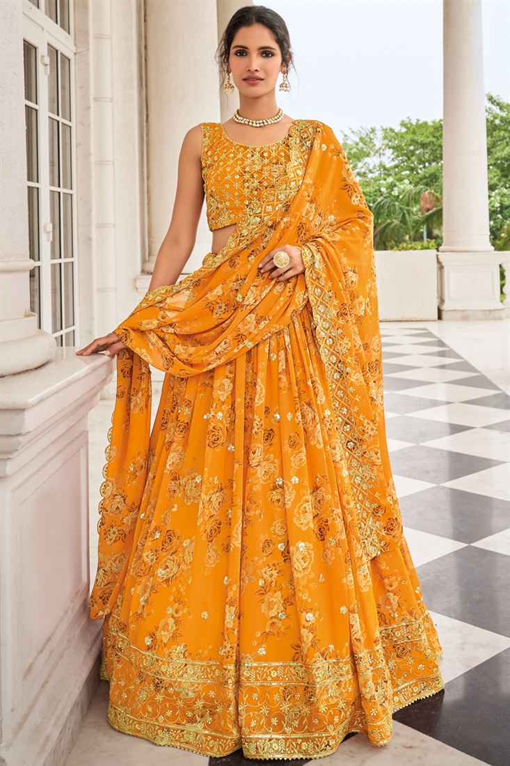 Vartika Singh Fabulous Georgette Fabric Yellow Color Lehenga