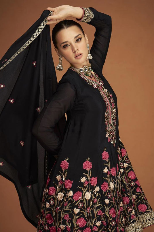 Eugeniya Belousova Embroidered Chinon Black Function Wear Sharara Suit