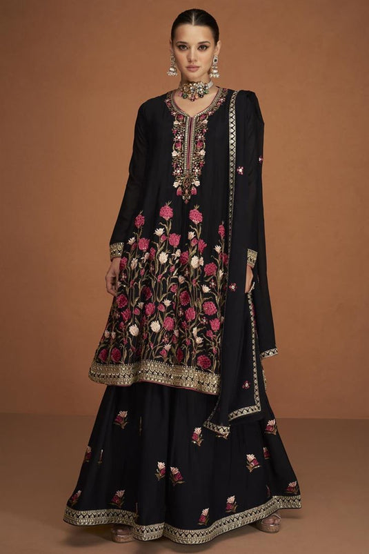 Eugeniya Belousova Embroidered Chinon Black Function Wear Sharara Suit