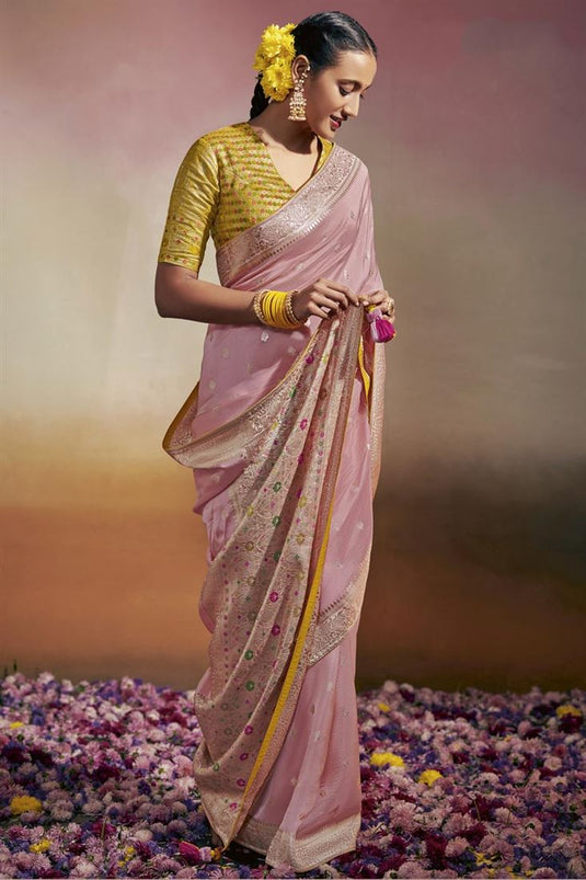 Pink Color Viscose Fabric Beatific Minakari Pallu Saree
