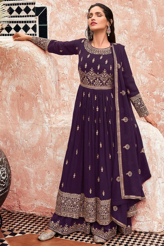 Vartika Singh Fetching Georgette Palazzo Suit In Purple Color