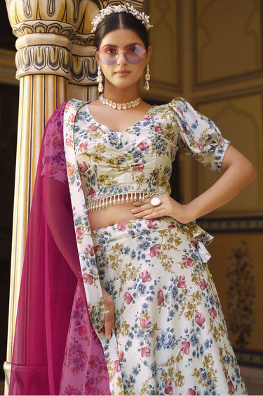 White Color Art Silk Fabric Sangeet Wear Printed Lehenga Choli