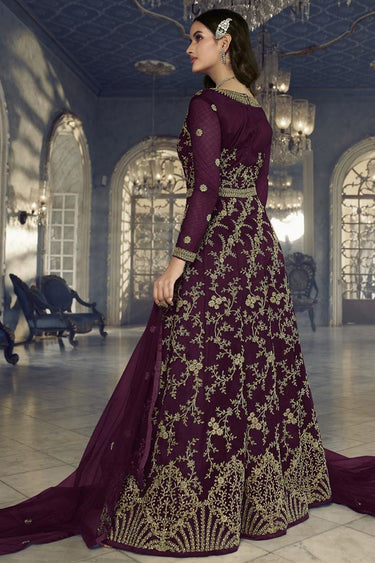 Charming Purple Color Net Fabric Function Wear Gown