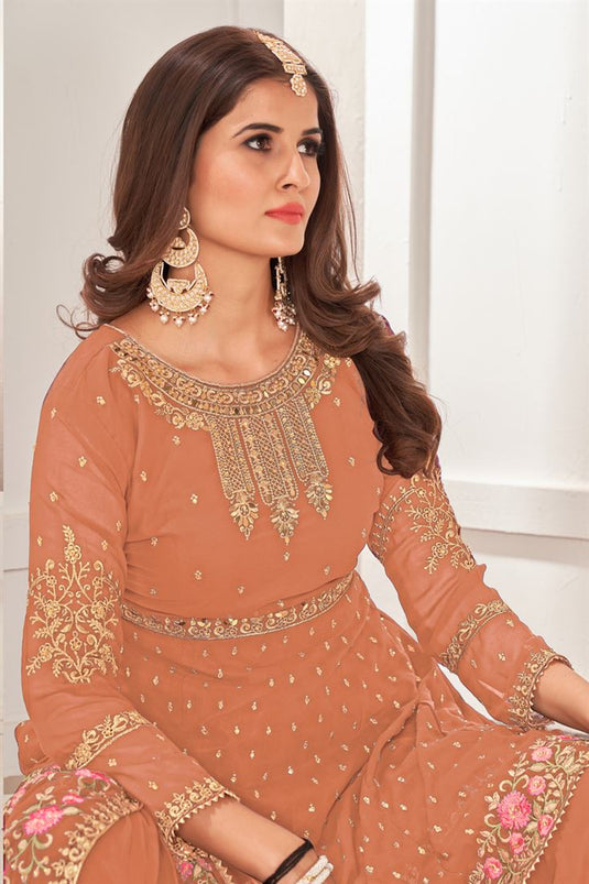 Peach Color Georgette Fabric Function Wear Fetching Sharara Suit