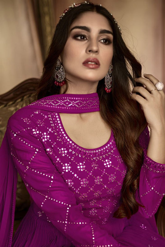 Captivating Georgette Fabric Party Style Purple Color Anarkali Suit