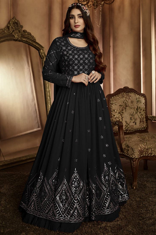 Stunning Black Color Party Style Anarkali Suit In Georgette