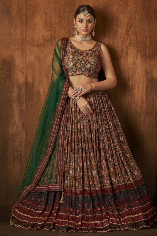 Digital Printed Work On Georgette Bewitching Lehenga In Multi Color