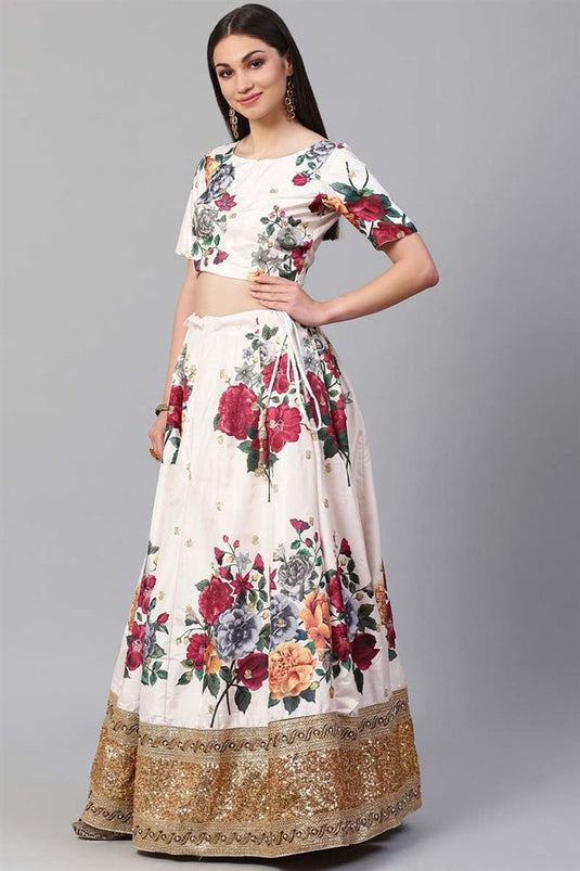 Cream Color Art Silk Fabric Function Wear Floral Digital Printed Astonishing Lehenga