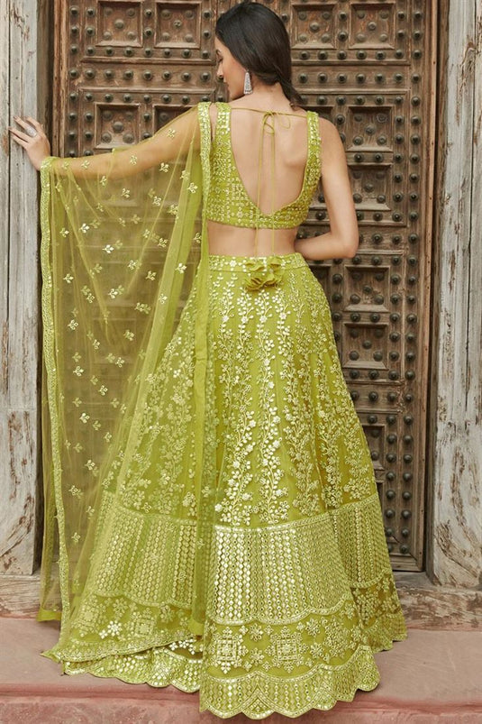 Fascinate Green Embroidered Function Wear Lehenga Choli In Organza Fabric