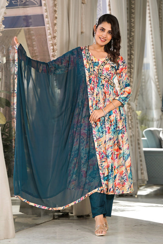 Georgette Fabric Multi Color Patterned Anarklai Suit With Printed Work
