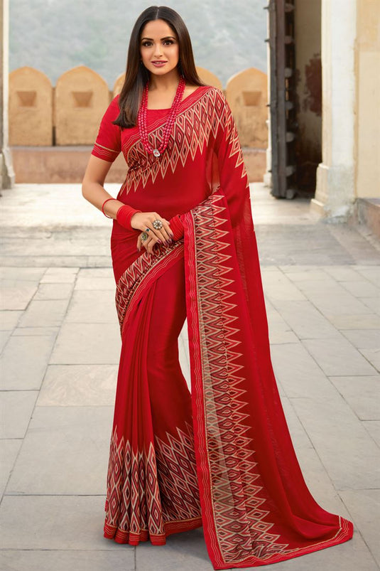 Asmita Sood Fancy Fabric Red Color Incredible Saree