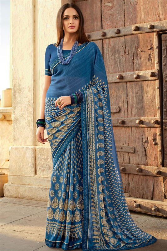 Asmita Sood Georgette Fabric Blue Color Coveted Saree