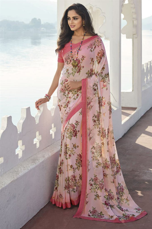 Asmita Sood Gorgeous Georgette Off White Color Printed Saree