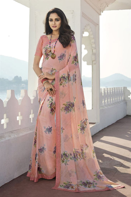 Asmita Sood Delicate Peach Color Georgette Printed Saree