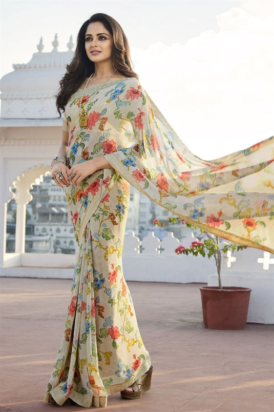Asmita Sood Blazing Beige Color Georgette Printed Saree