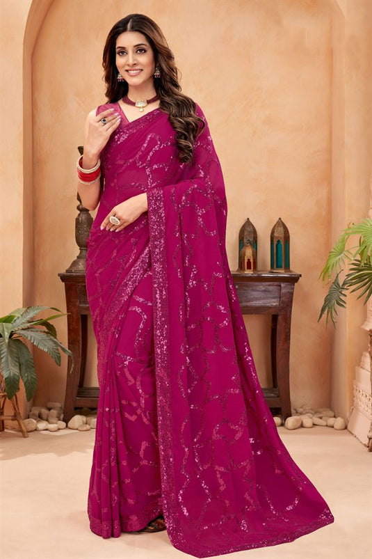 Pink Color Georgette Engaging Party Style Saree