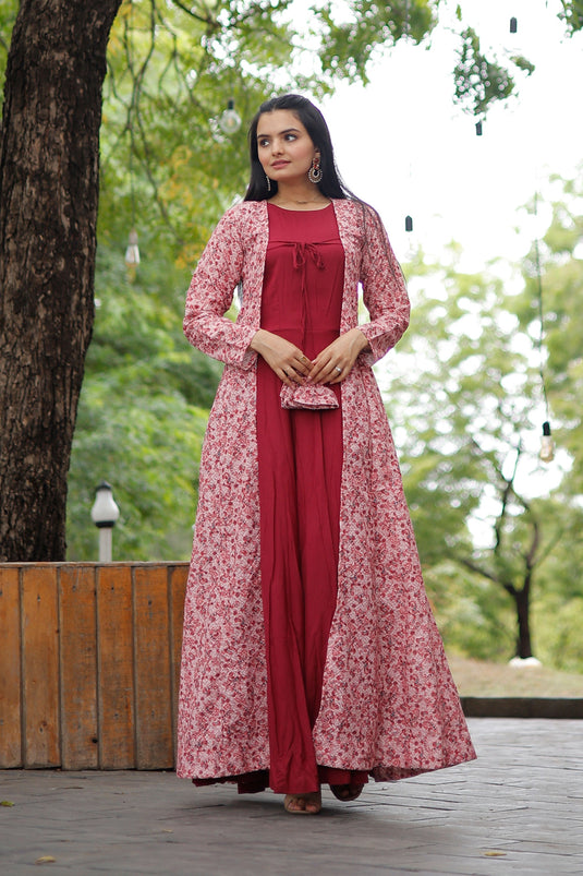 Rayon Fabric Function Wear Charismatic Readymade Gown With Shrug In Pink Color
