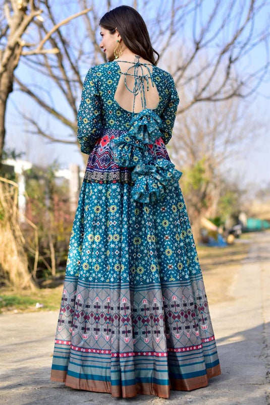 Women Gowns Fancy Fabric Cotton Anarkali Style Zari Printed Print With Dori  Beautiful Embroidery Work
