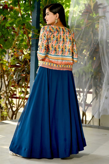 Funcy Fabric Function Wear Navy Blue Color Fashionable Lehenga Choli With Koti