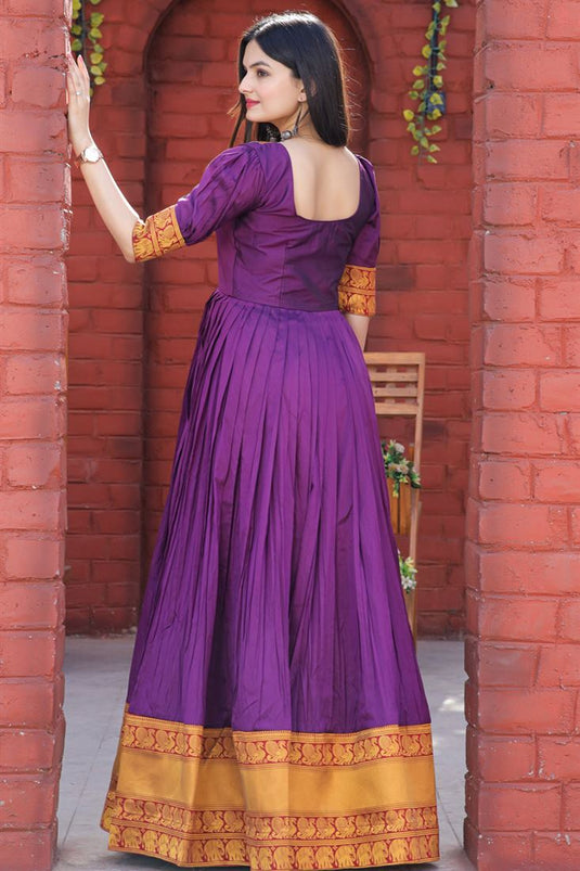 Captivating Purple Color Jacquard Weaving Silk Gown