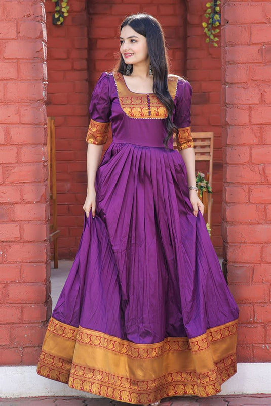 Captivating Purple Color Jacquard Weaving Silk Gown