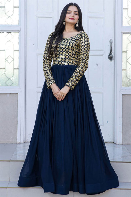 Function Wear Teal Color Glorious Readymade Georgette Gown
