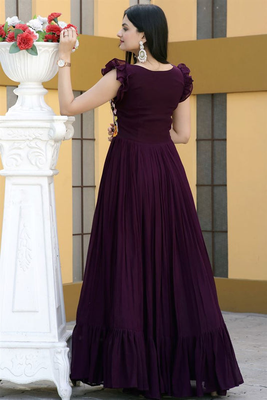 Wine Color Georgette Fabric Divine Readymade Gown