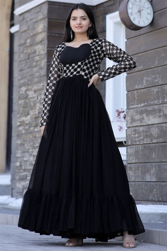 Black Color Georgette Fabric Tempting Readymade Gown