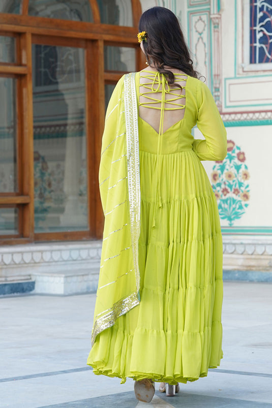 Georgette Fabric Function Wear Luminous Readymade Long Gown In Green Color