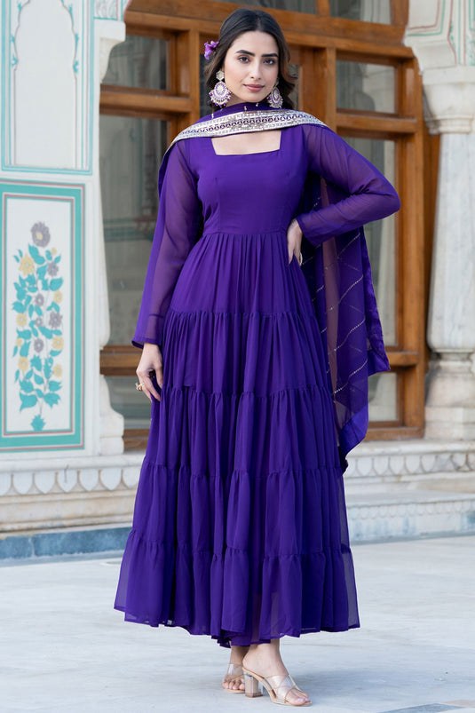 Georgette Fabric Function Wear Charismatic Readymade Long Gown In Purple Color